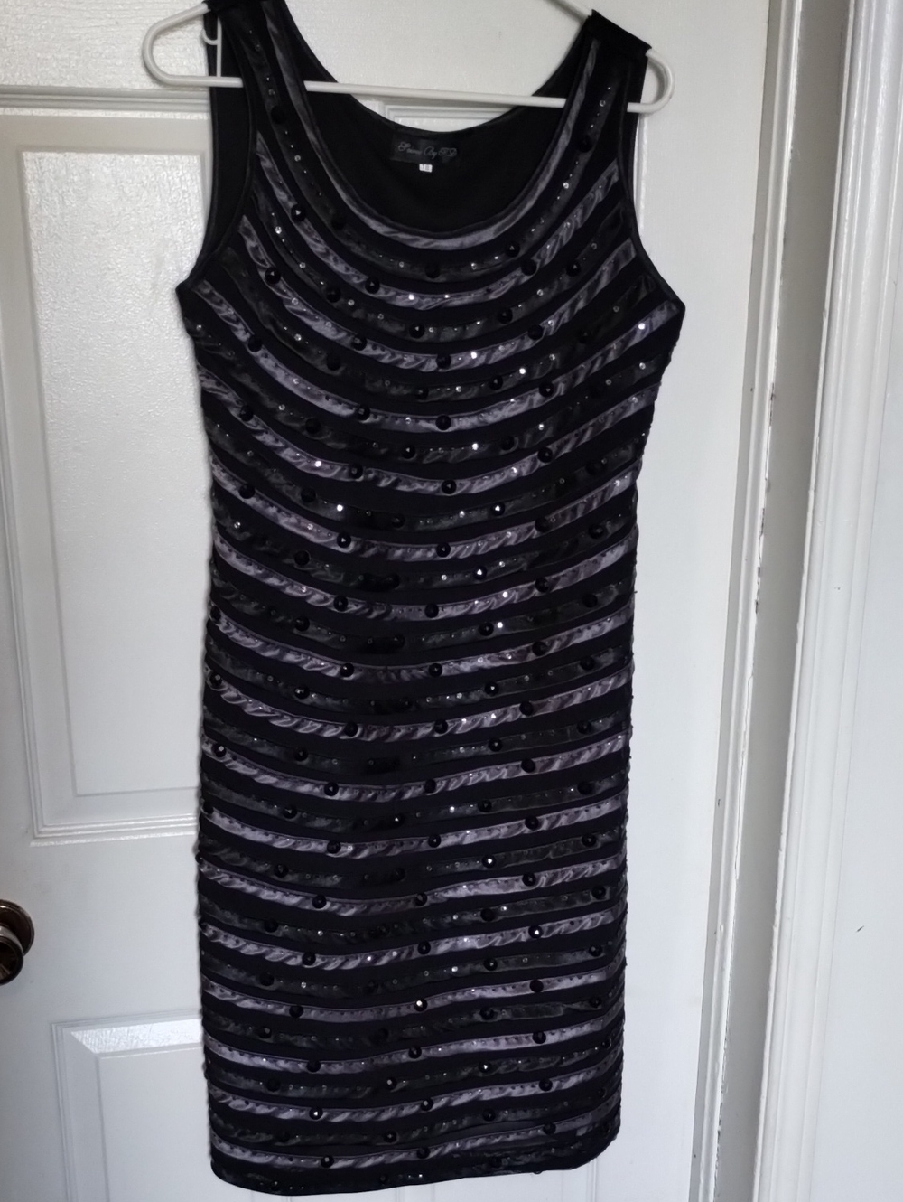 Soft Surroundings Black Sequin Striped Sleeveless Mini Dress Tunic Lined,Size 18